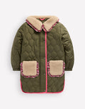 Long line Borg Collar Jacket-Woodland Green