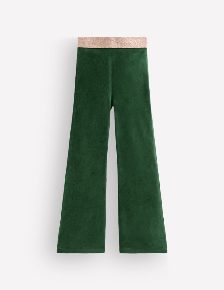 Velvet Flared Leggings-Hunter Green
