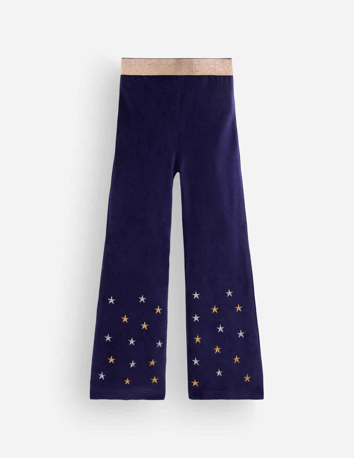 Velvet Flared Leggings-Navy Embroidered Stars - Image 1