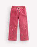 Velour Wide Leg Joggers-Pink Embroidery