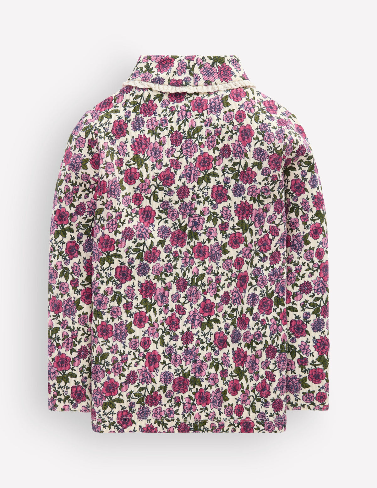 Lace Trim Roll Neck Top-Ivory/Pink Floral-2