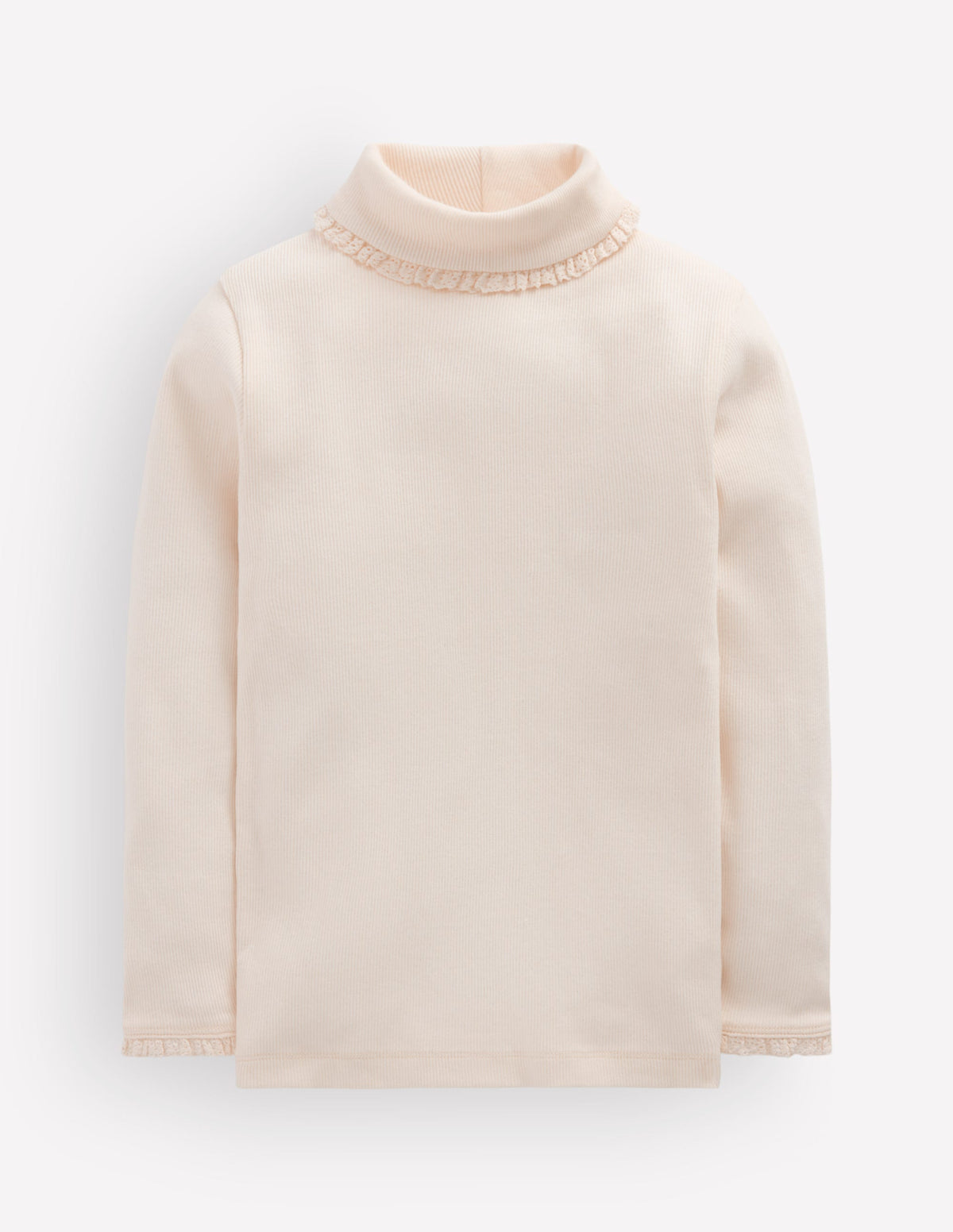 Lace Trim Roll Neck Top-Ivory-1