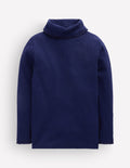 Lace Trim Roll Neck Top-Navy