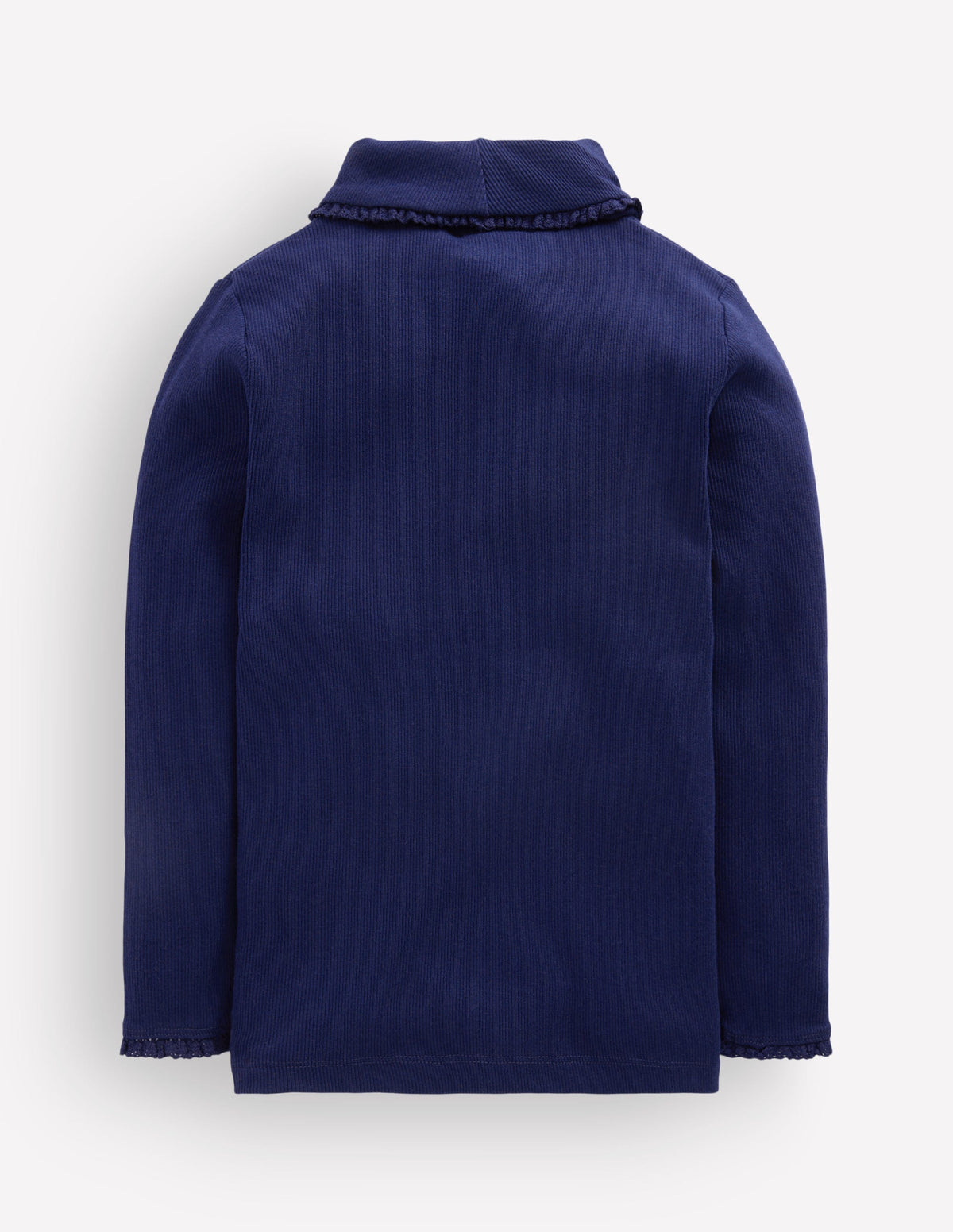Lace Trim Roll Neck Top-Navy-2