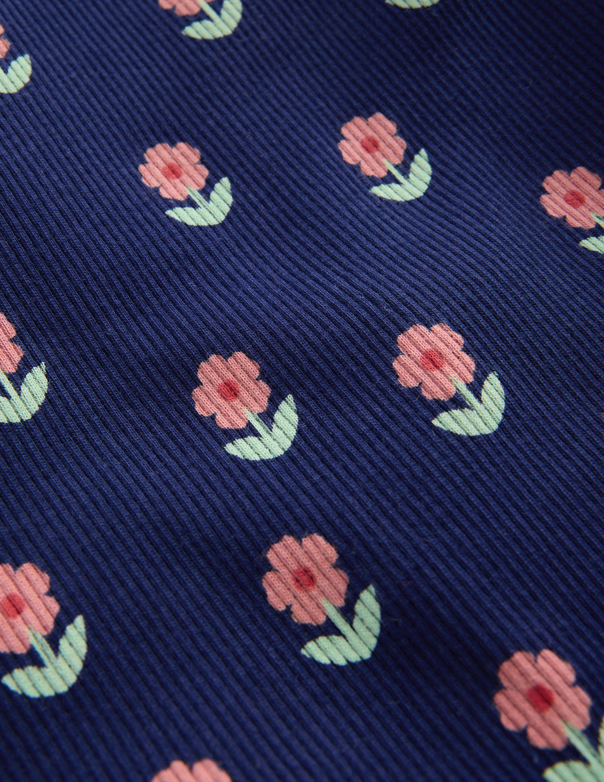 Lace Trim Roll Neck Top-Navy Flower Stamp-3