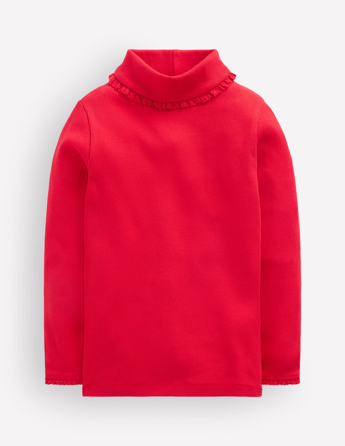 Lace Trim Roll Neck Top-Poppy Red-1
