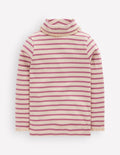 Lace Trim Roll Neck Top-Ivory/Pink Stripe