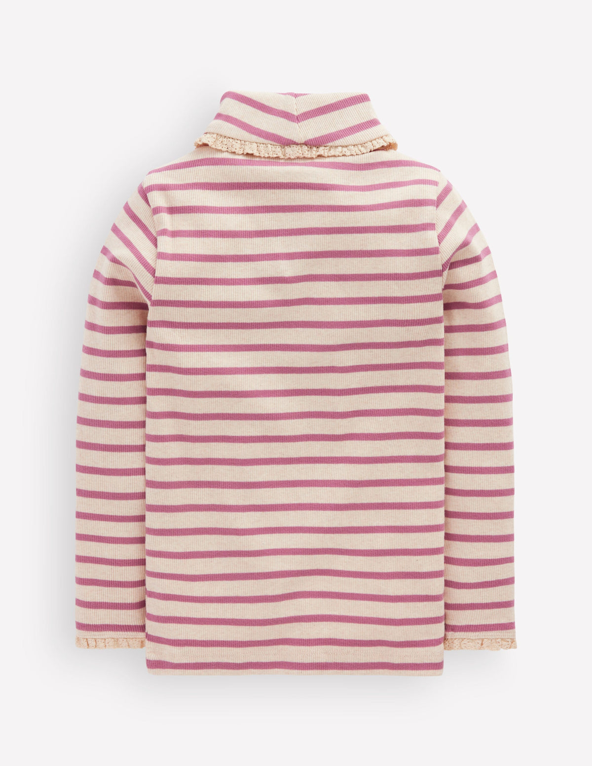 Lace Trim Roll Neck Top-Ivory/Pink Stripe-2
