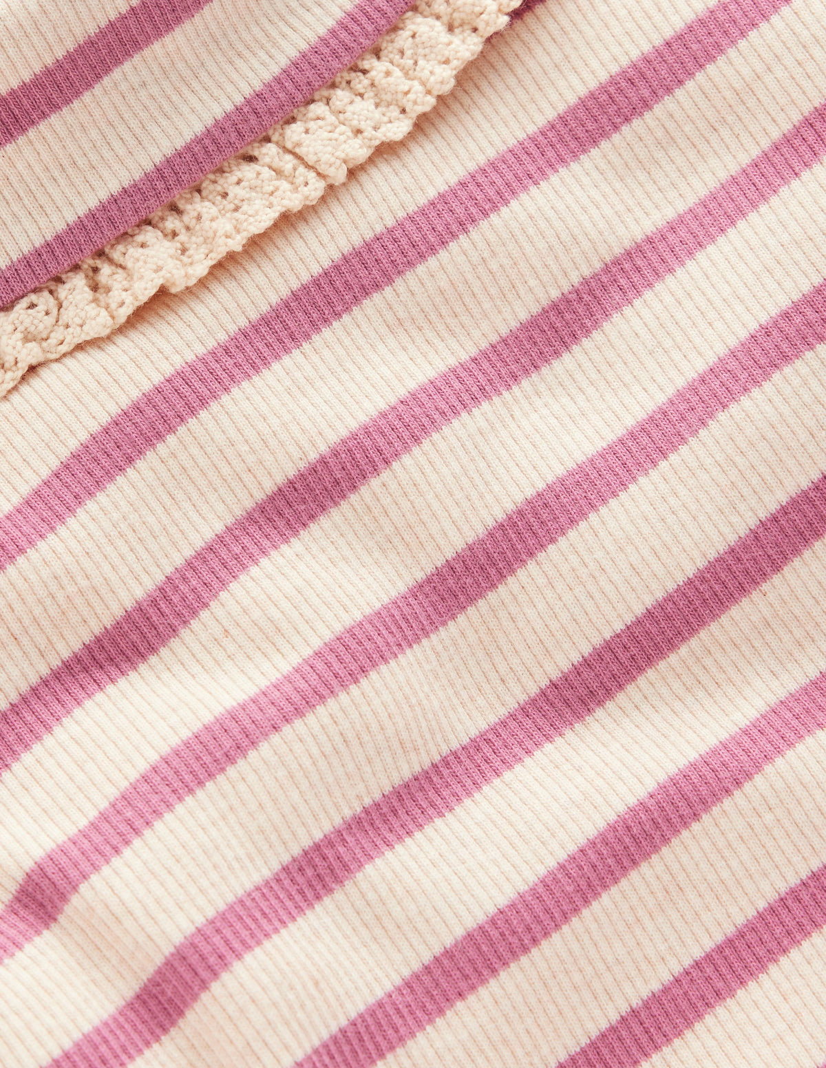 Lace Trim Roll Neck Top-Ivory/Pink Stripe - Image 3