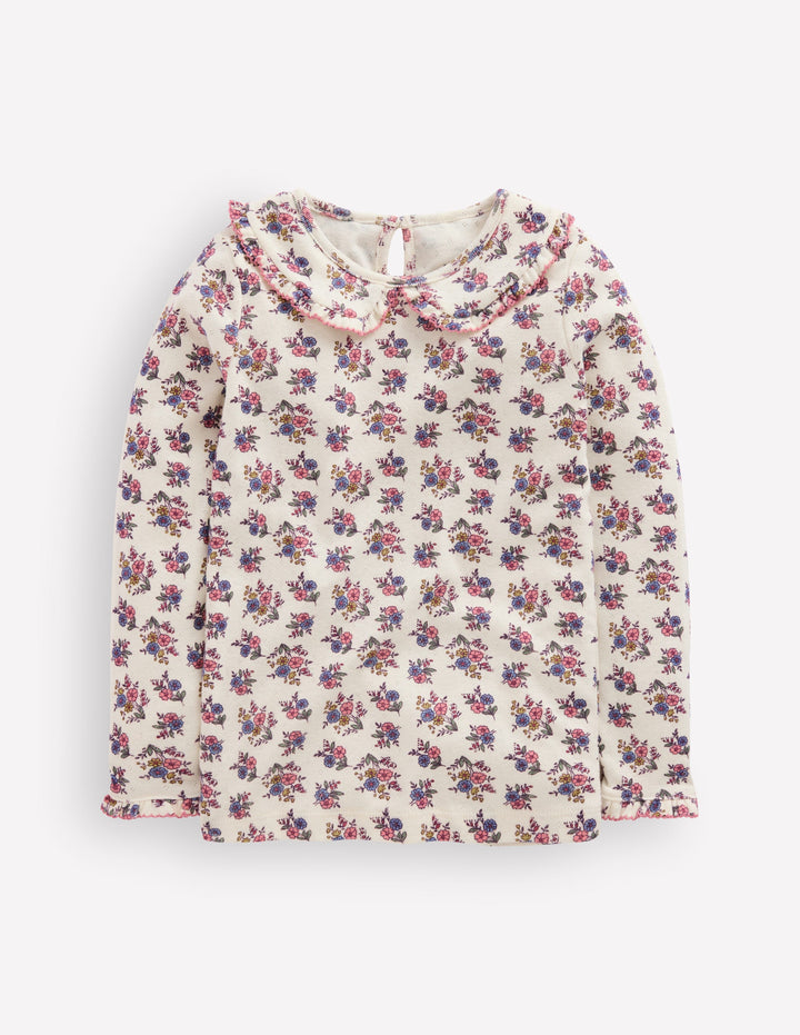 Collared Pointelle Top-Papyrus Sprouting Garden