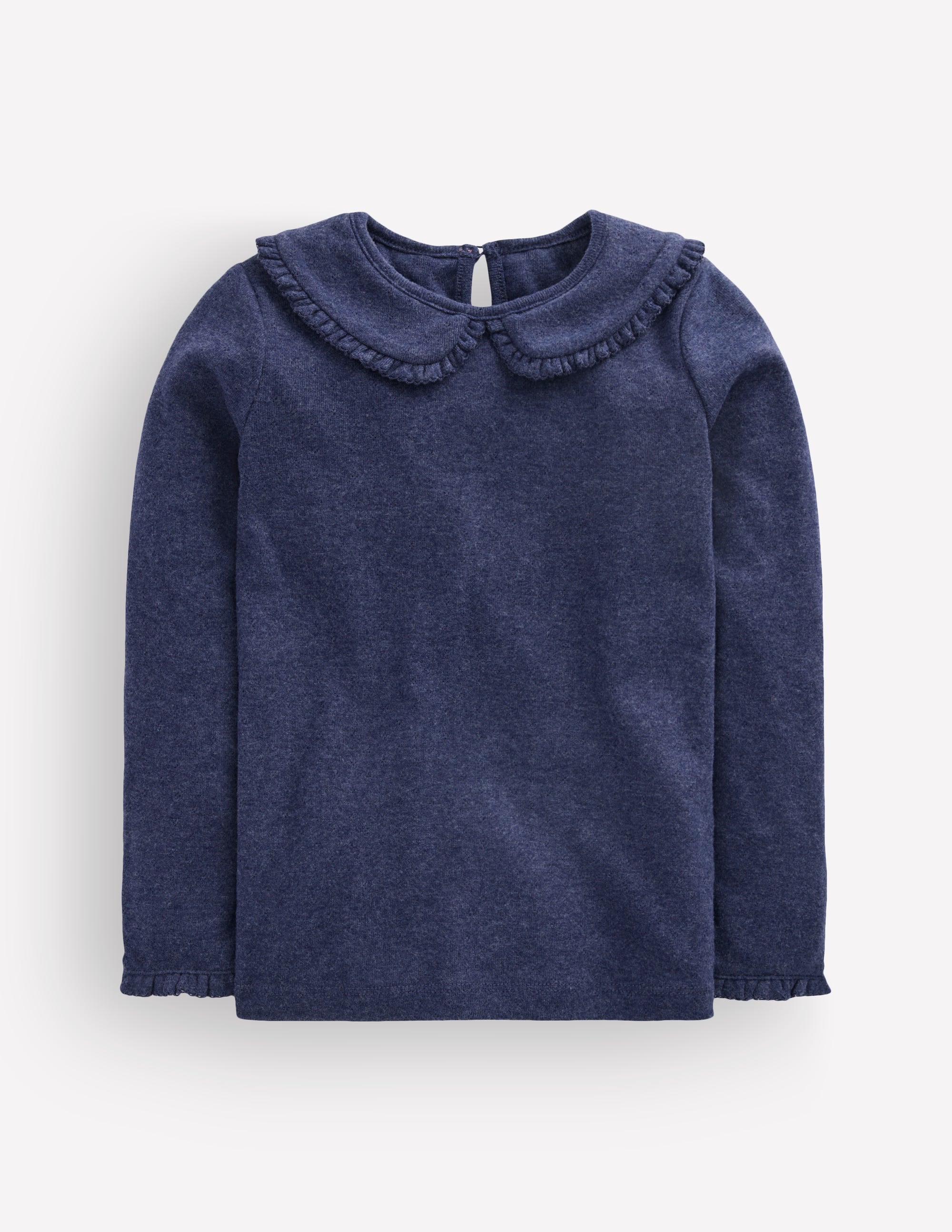 Collared Pointelle Top-Navy - Image 3