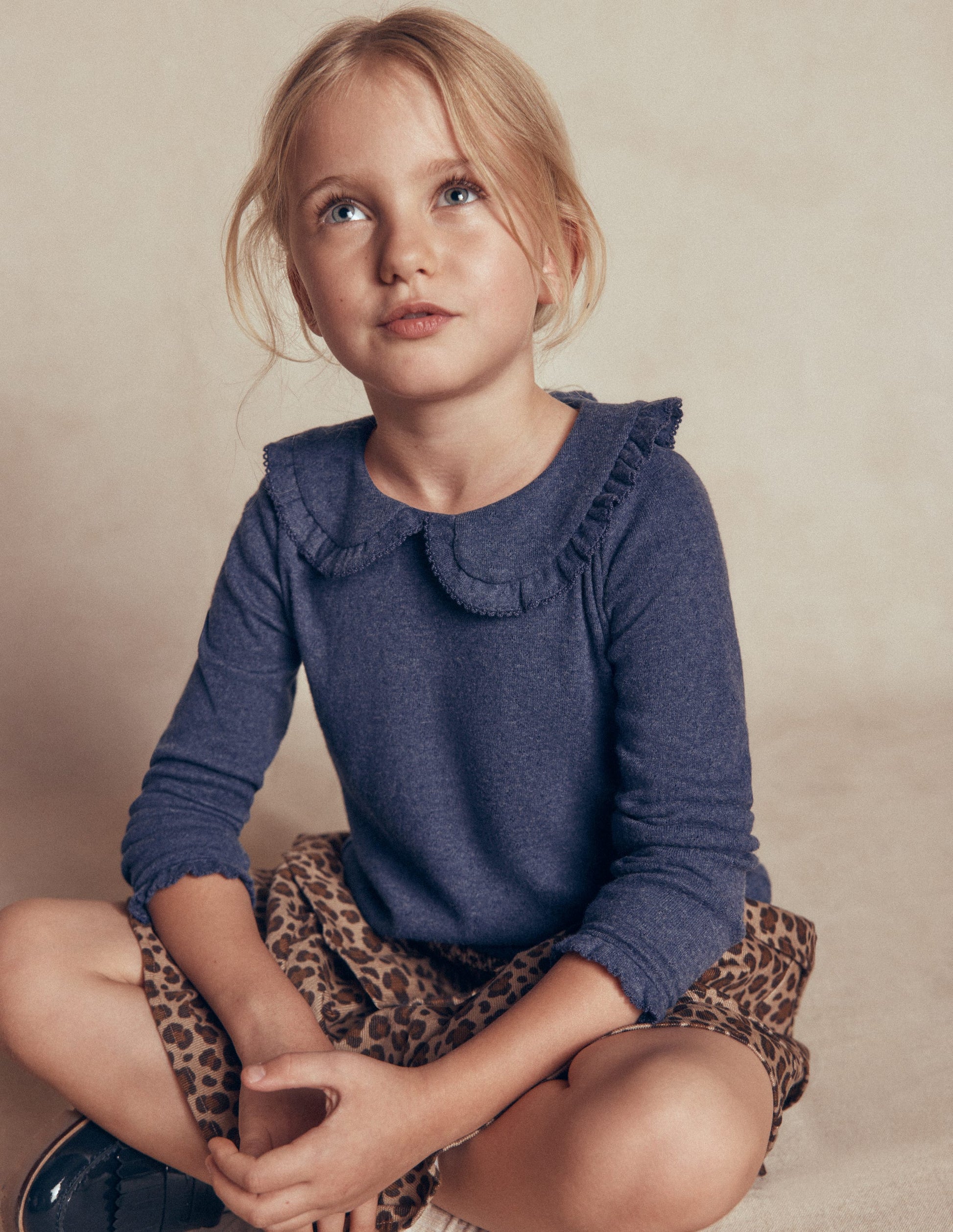 Collared Pointelle Top-Navy-2