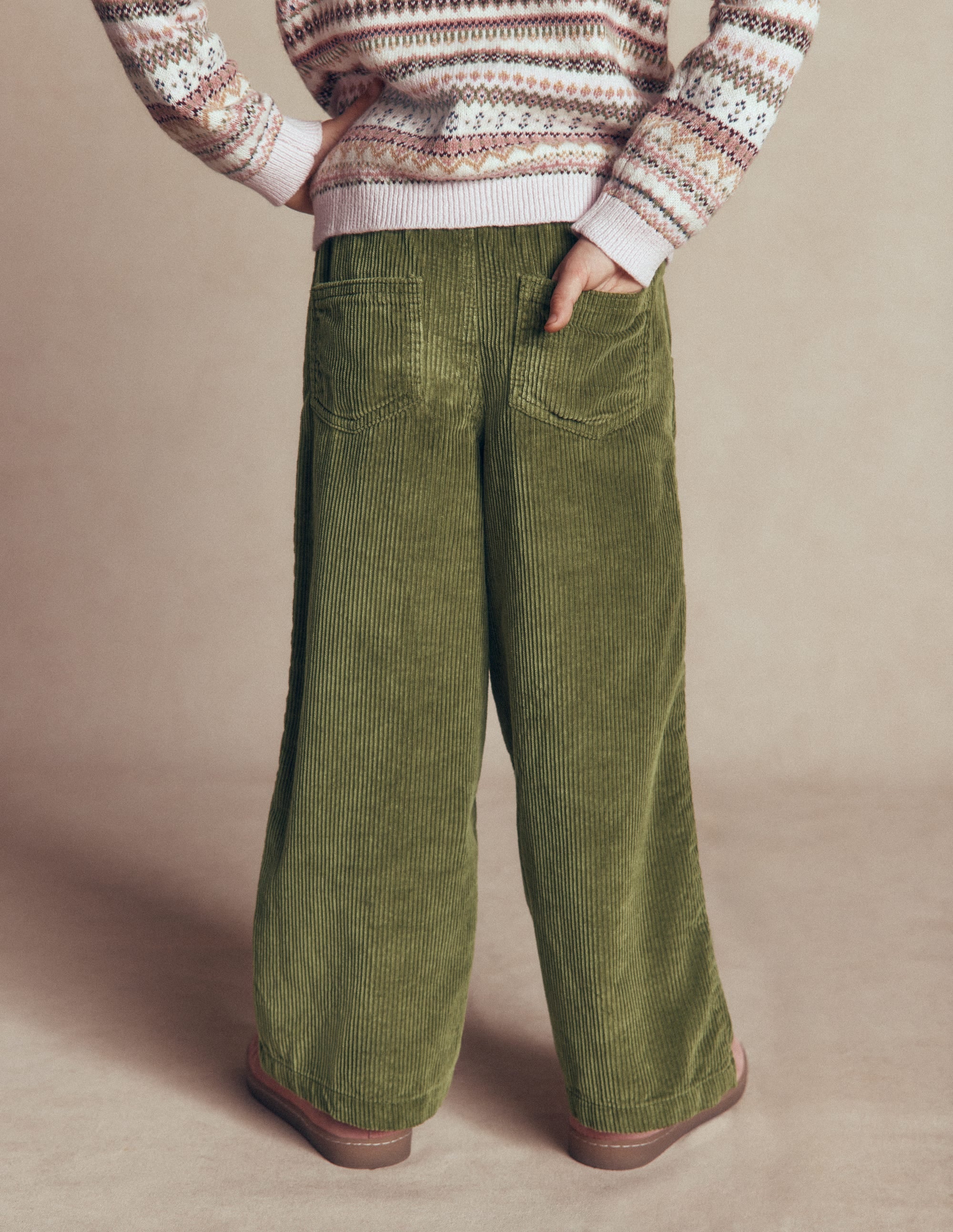 Draw Cord Trousers-Olive Cord - Image 2