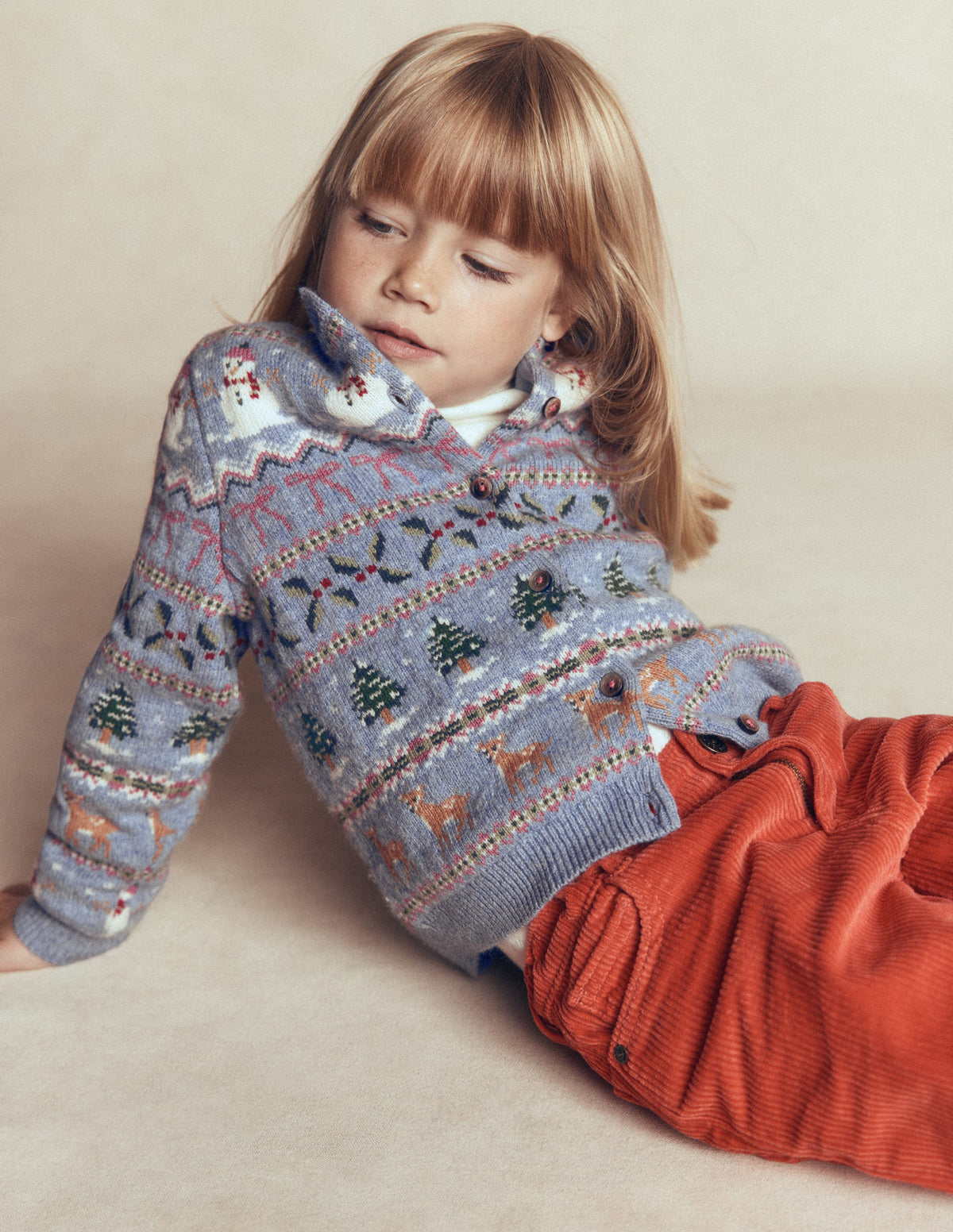 Edie Fair Isle Cardigan-Glacier Blue Snowy Christmas - Image 5