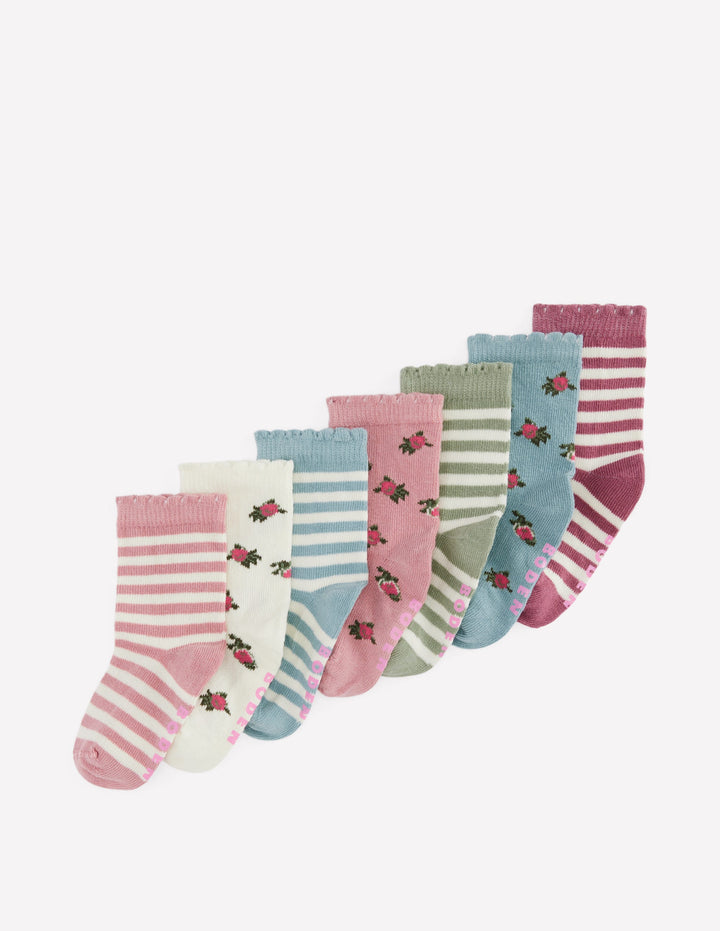 7-Pack Baby Socks-Floral Stripe