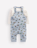Jersey Dungarees Set-Blue Marl Playroom Print