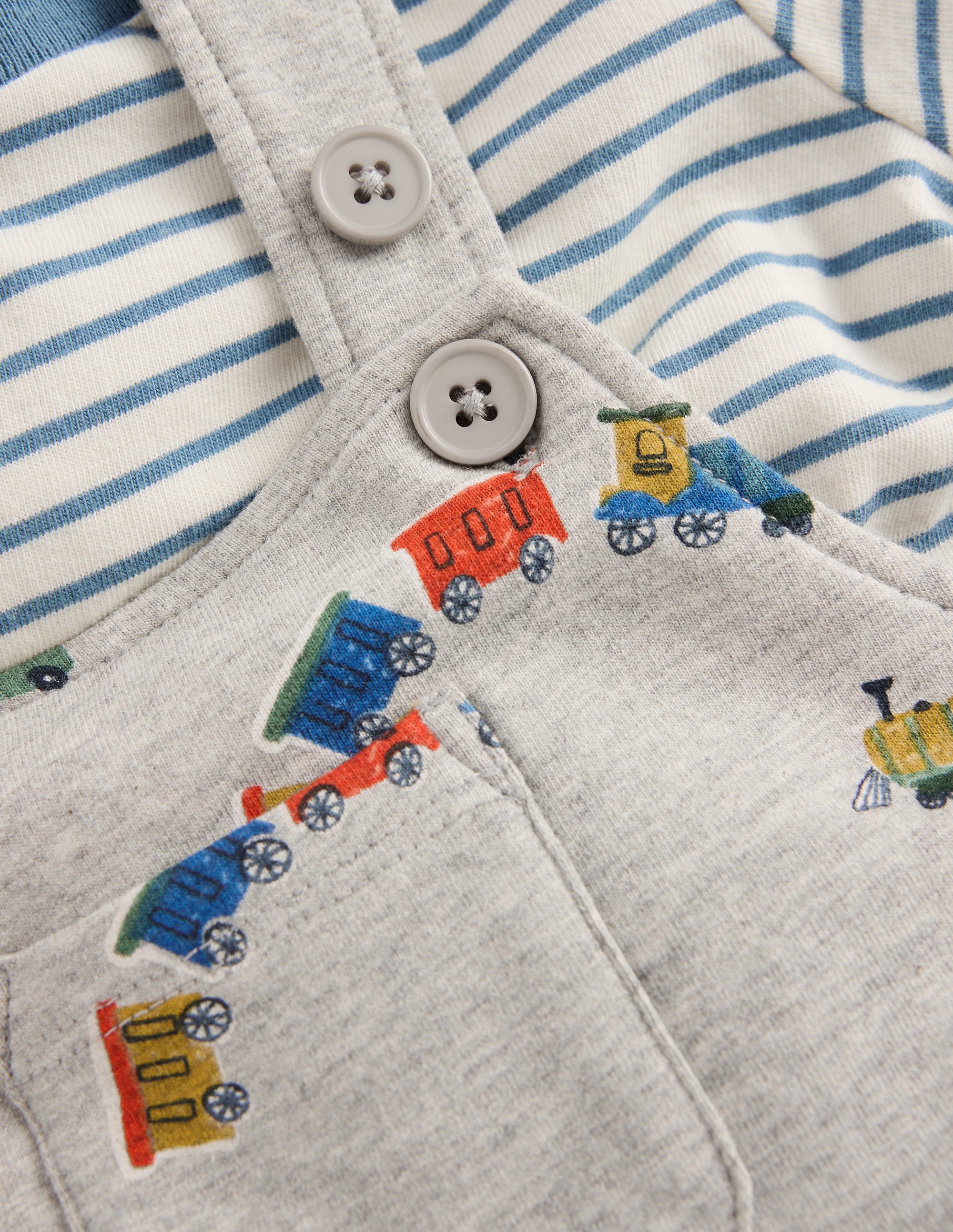 Jersey Dungarees Set-Grey Marl Trains - Image 3