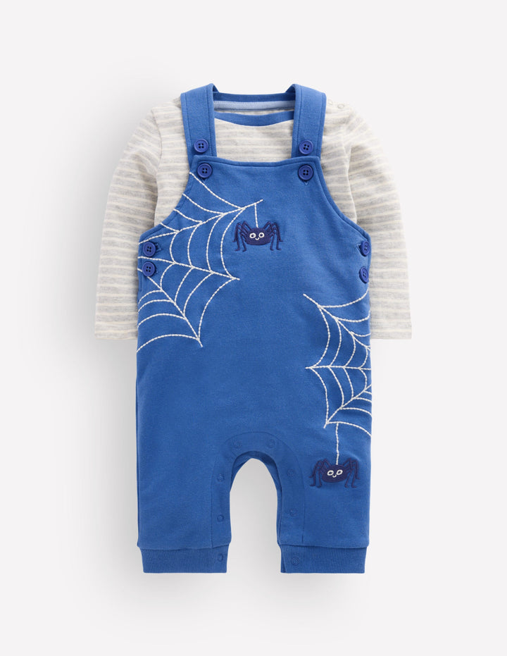 Jersey Dungarees Set-Dark Blue Spider Webs