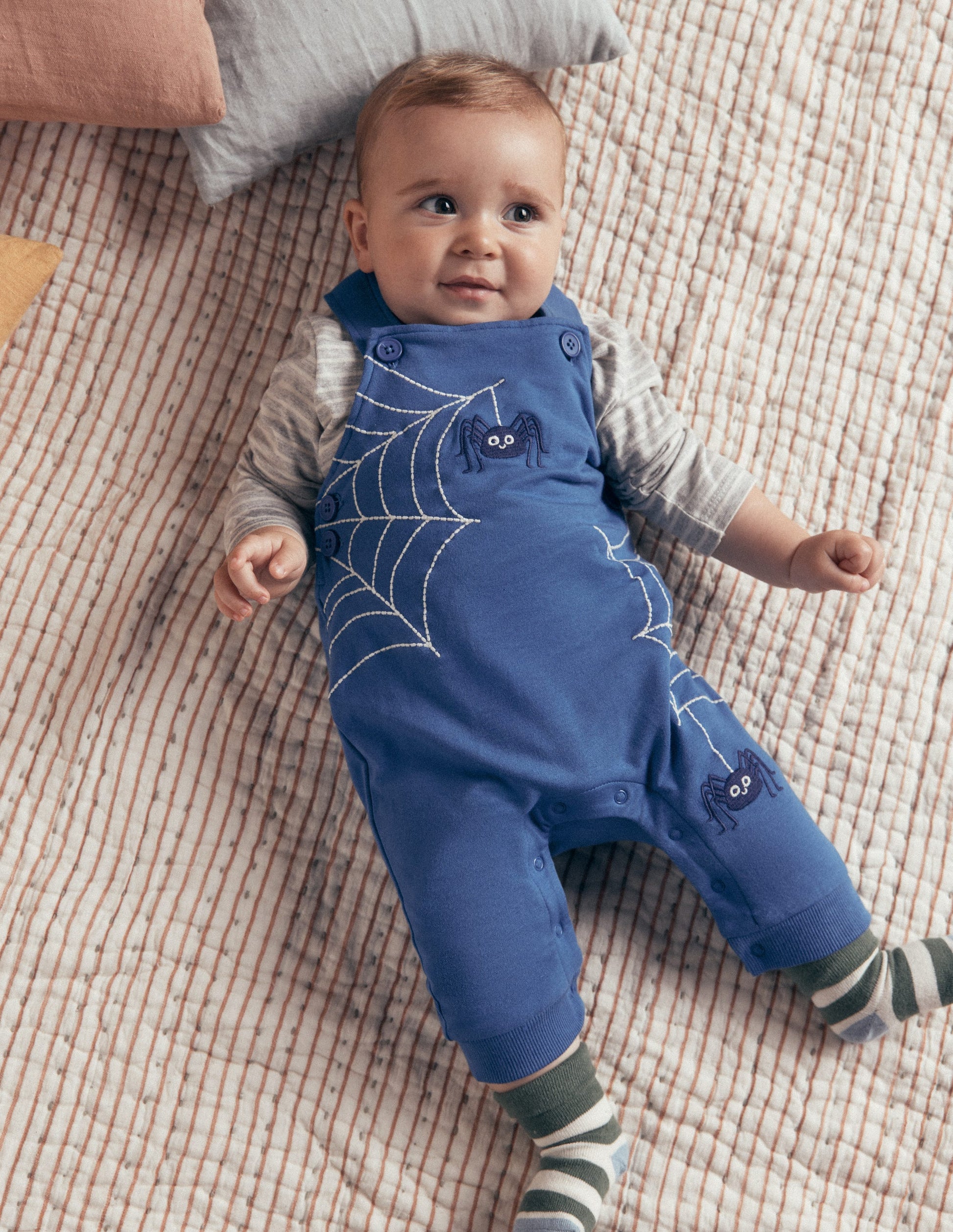 Jersey Dungarees Set-Dark Blue Spider Webs-2