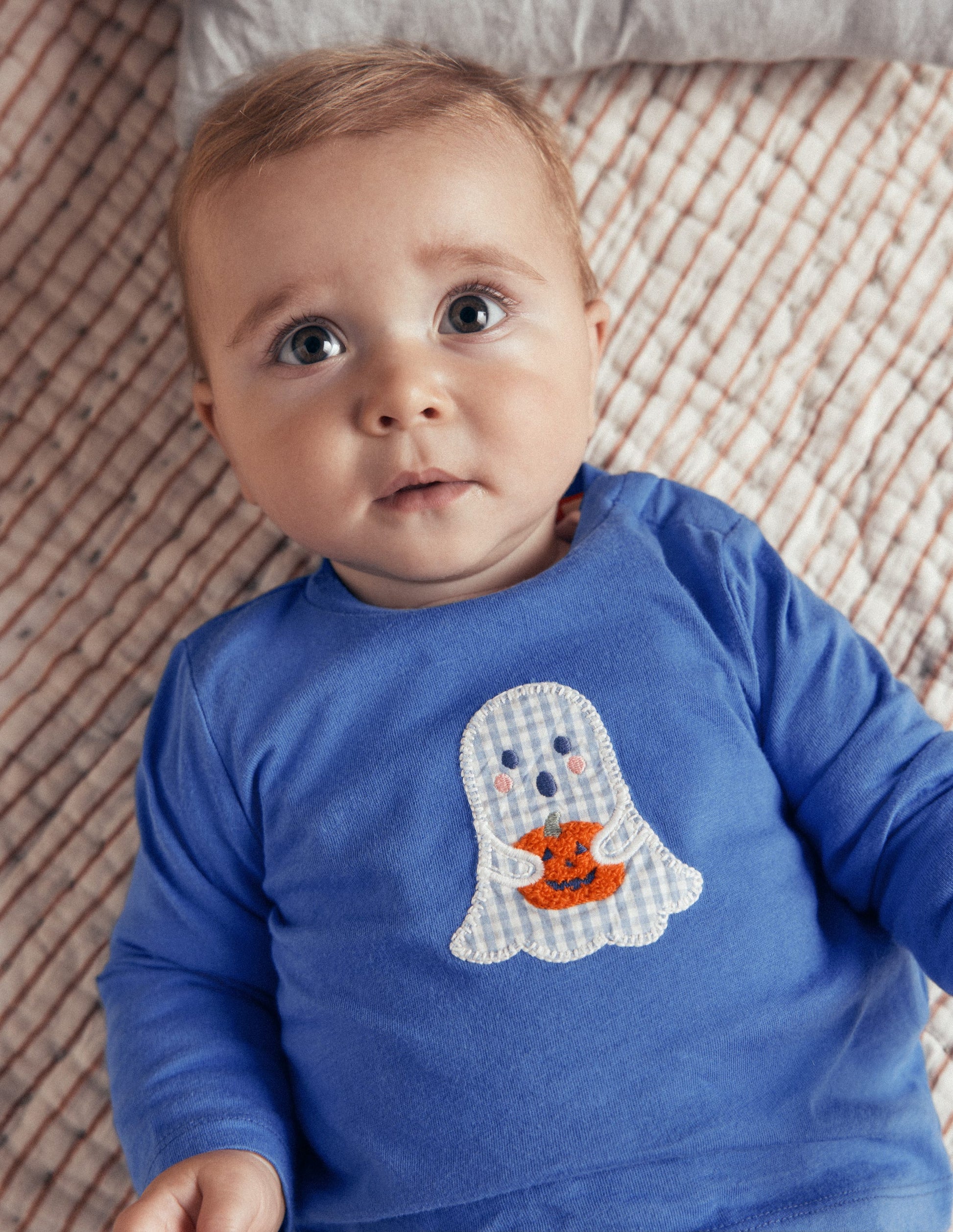 Long Sleeve Appliqué T-shirt-Bluejay Ghost-3