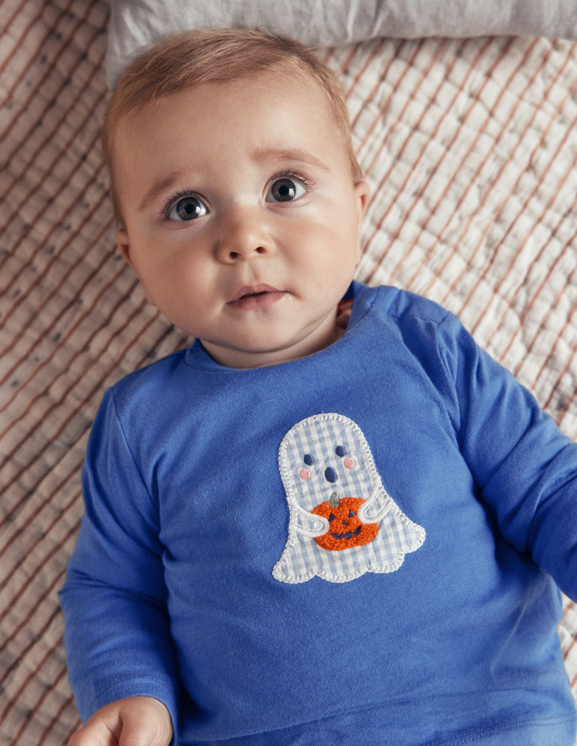 Long Sleeve Appliqué T-shirt-Bluejay Ghost - Image 3