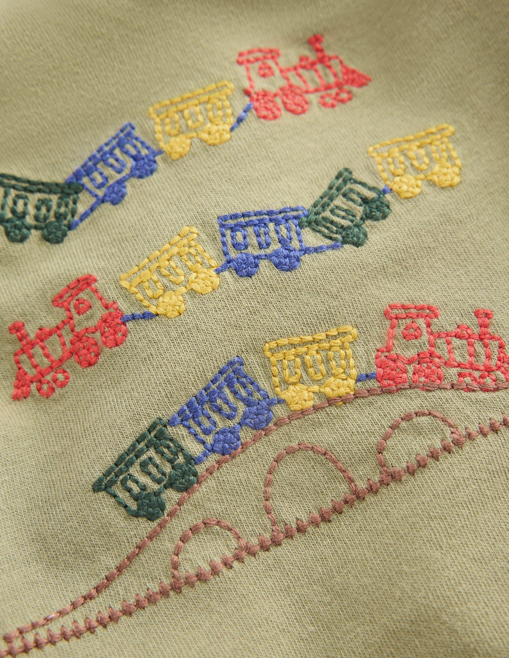 Long Sleeve Appliqué T-shirt-Green Trains-3