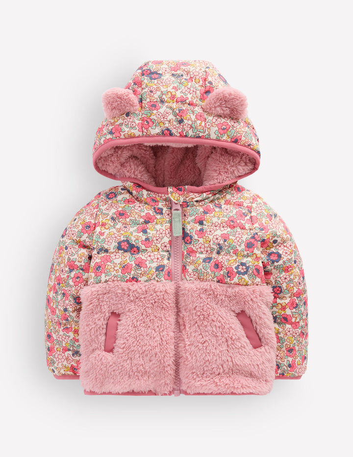Mixed Borg Jacket-Multi Ditsy Floral
