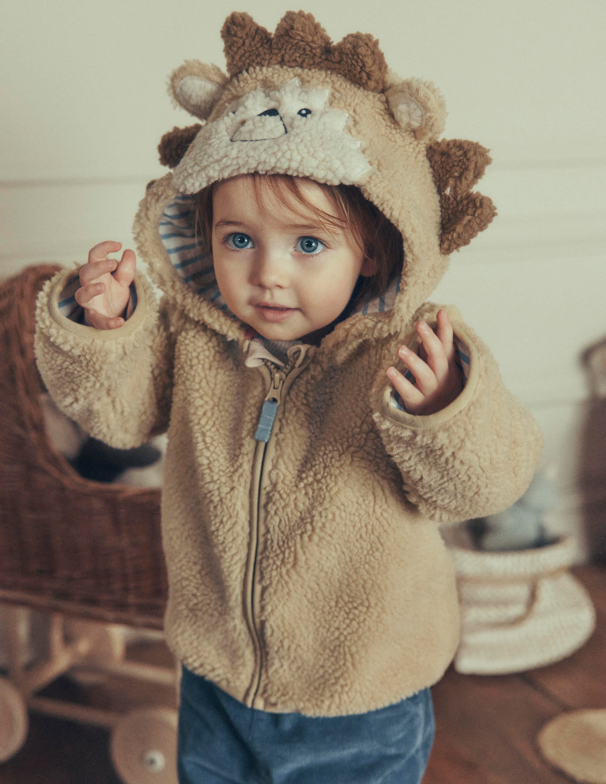 Novelty Cosy Borg Jacket-Brown Hedgehog - Image 1