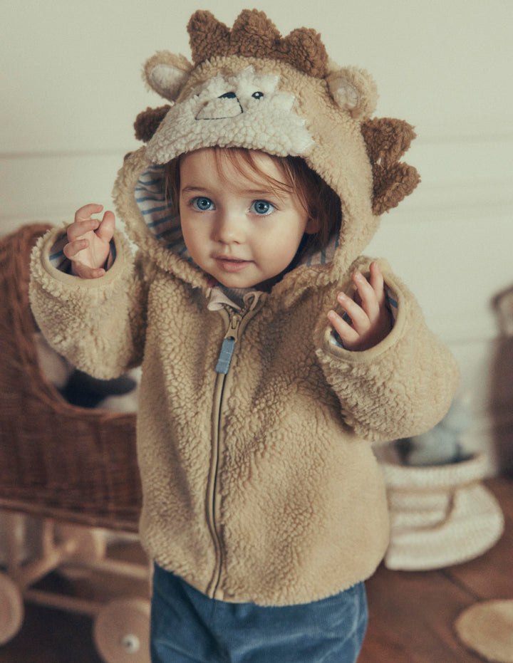 Novelty Cosy Borg Jacket-Brown Hedgehog