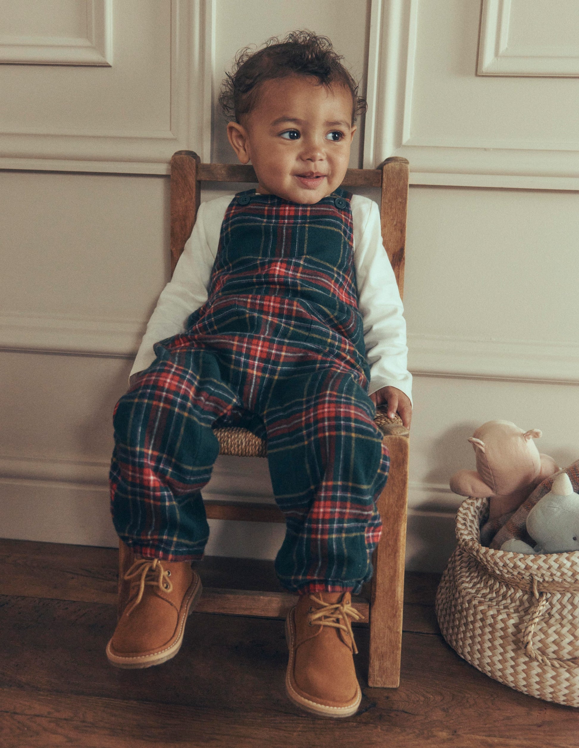 Front Pocket Romper Set-Green Family Check-1