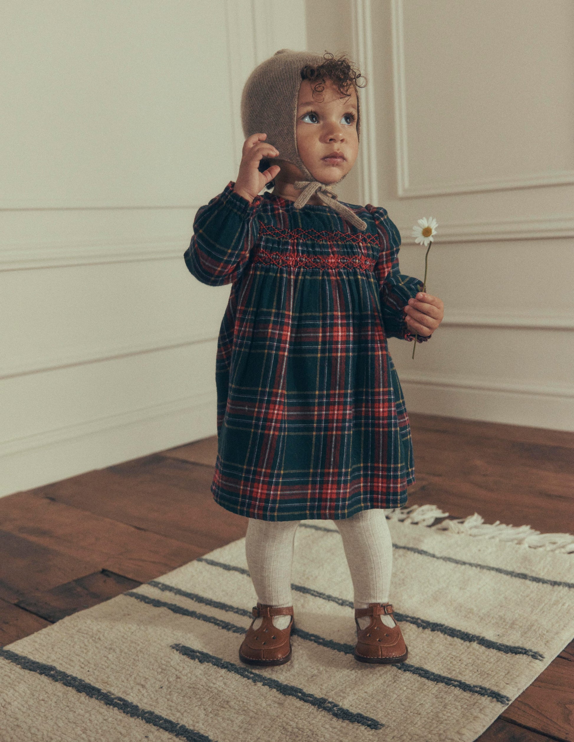 Smocked Occasion Dress-Green Family Check-1