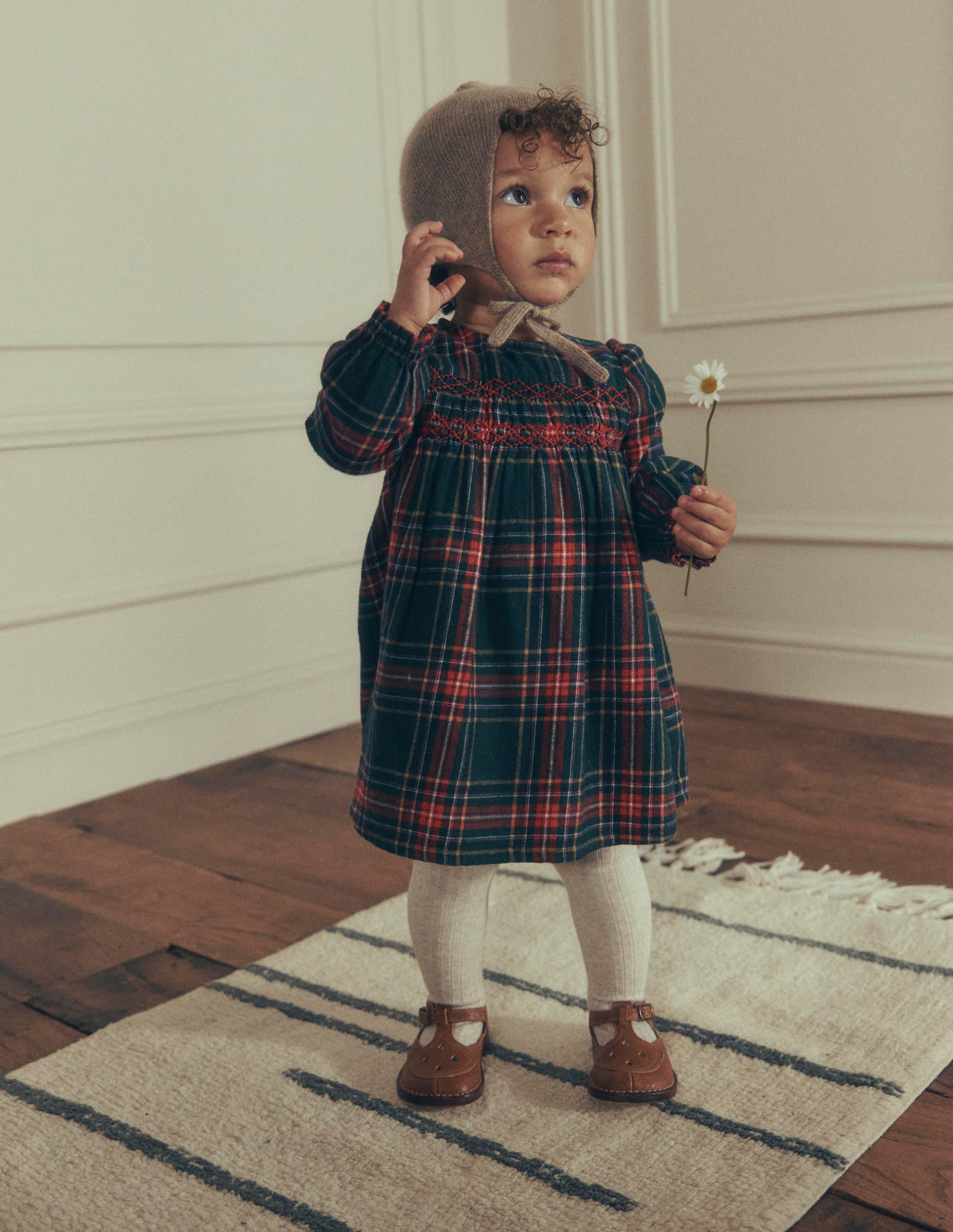 Smocked Occasion Dress-Green Family Check - Image 1