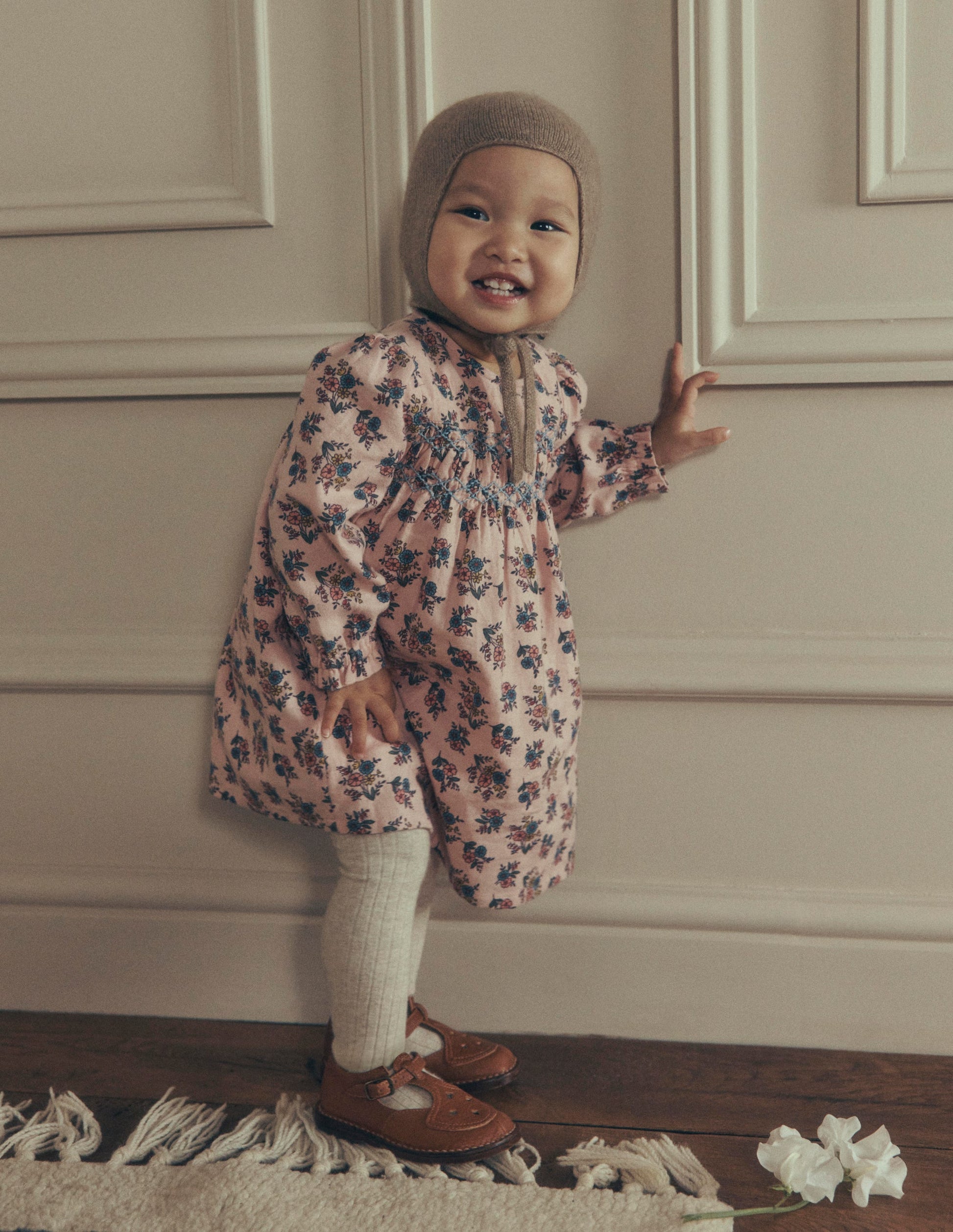 Smocked Occasion Dress-Pink Sprouting Garden-1