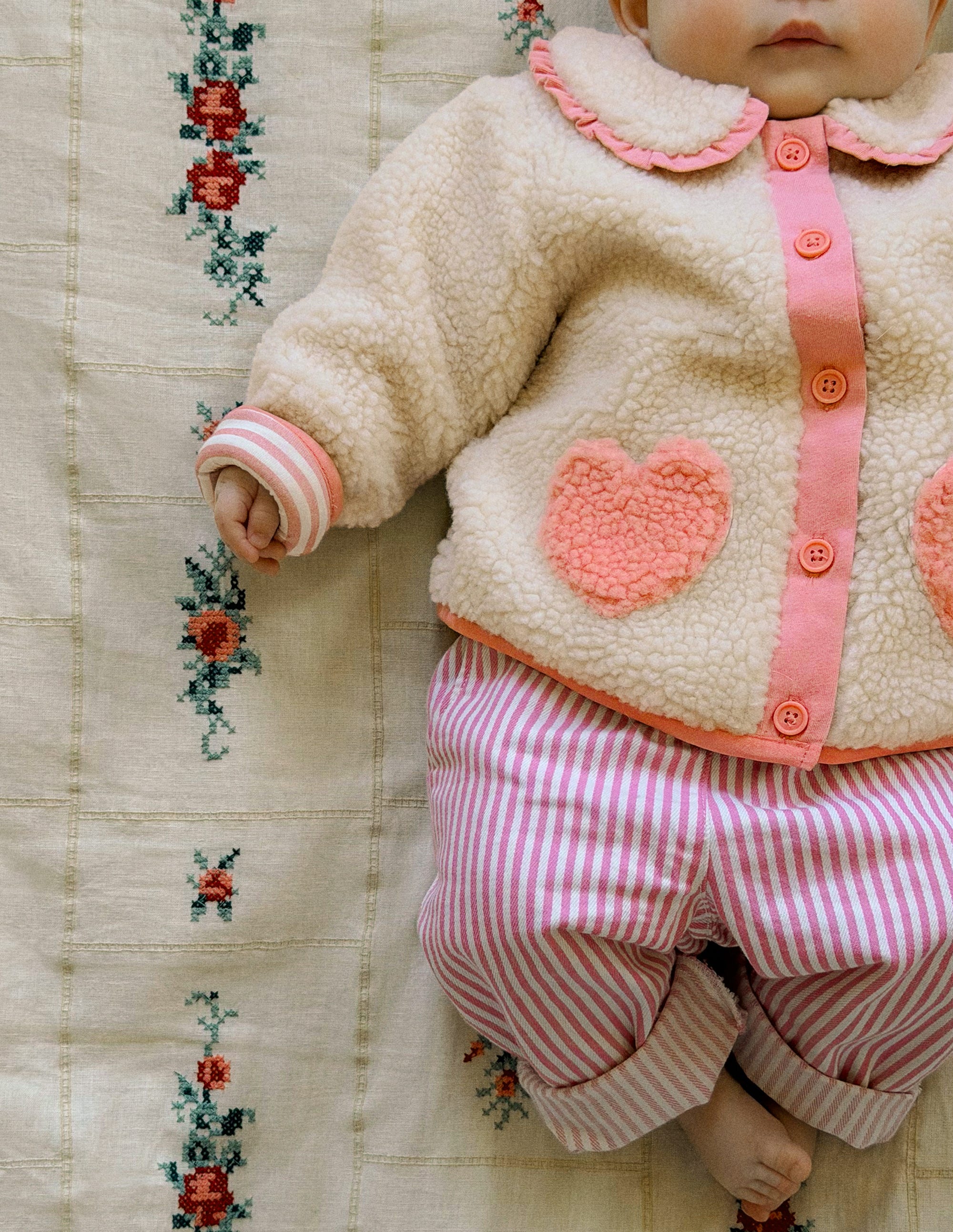 Borg Collared Jacket-Neutral/Pink Heart - Image 4