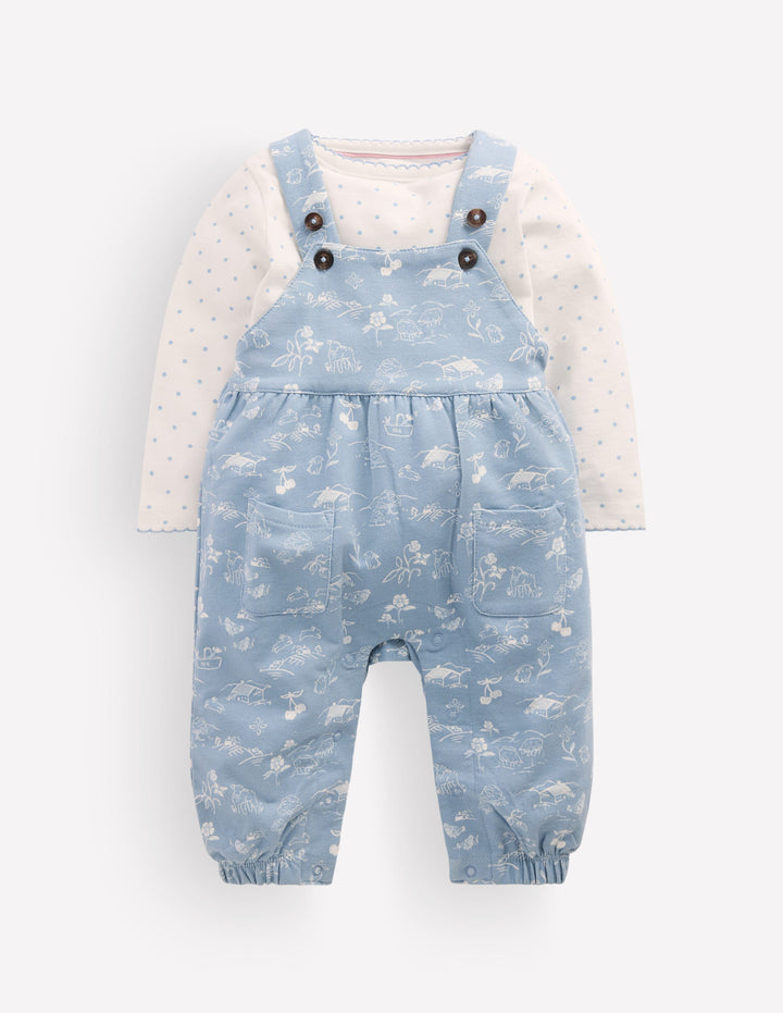 Jersey Dungarees Set-Blue Linear Farm