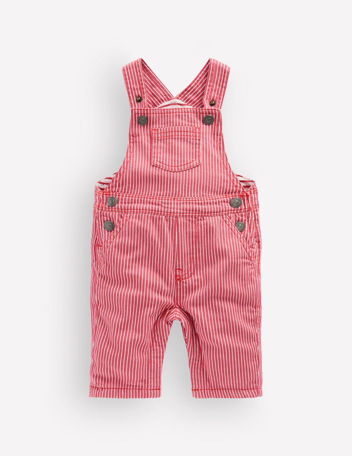 Woven Dungarees-Holly Berry Ticking Stripe
