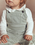 Woven Dungarees-Green Ticking Stripe