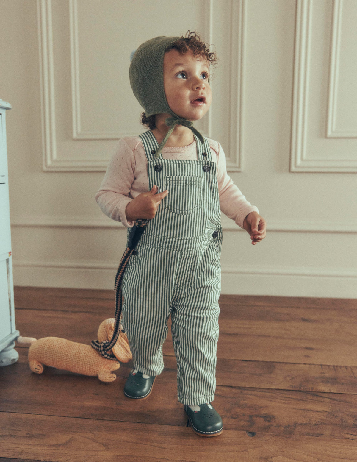 Woven Dungarees-Green Ticking Stripe - Image 5