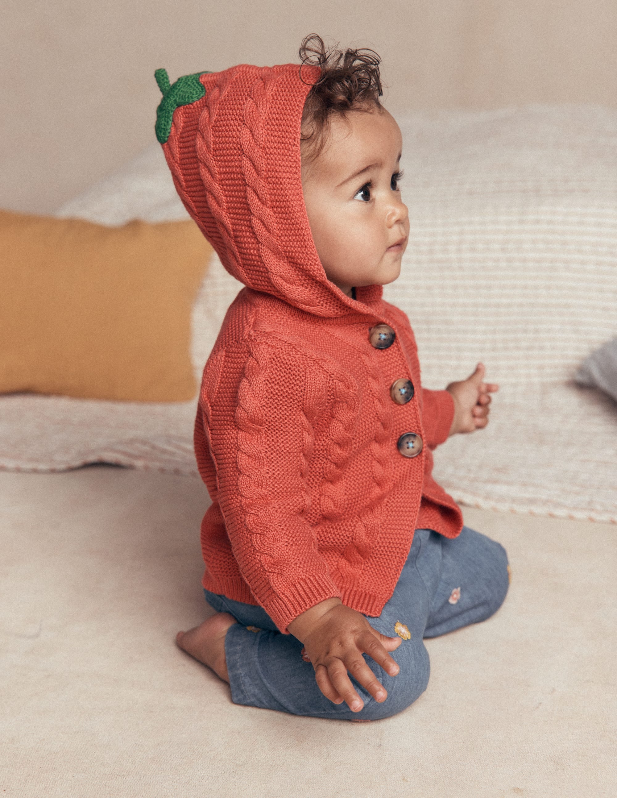 Novelty Cotton Knitted Jacket-Terracotta Clay Pumpkin - Image 3
