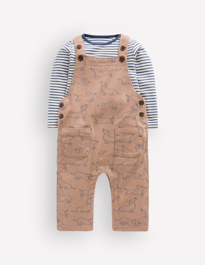 Long Sleeve Dungaree Set-Brown Puppy