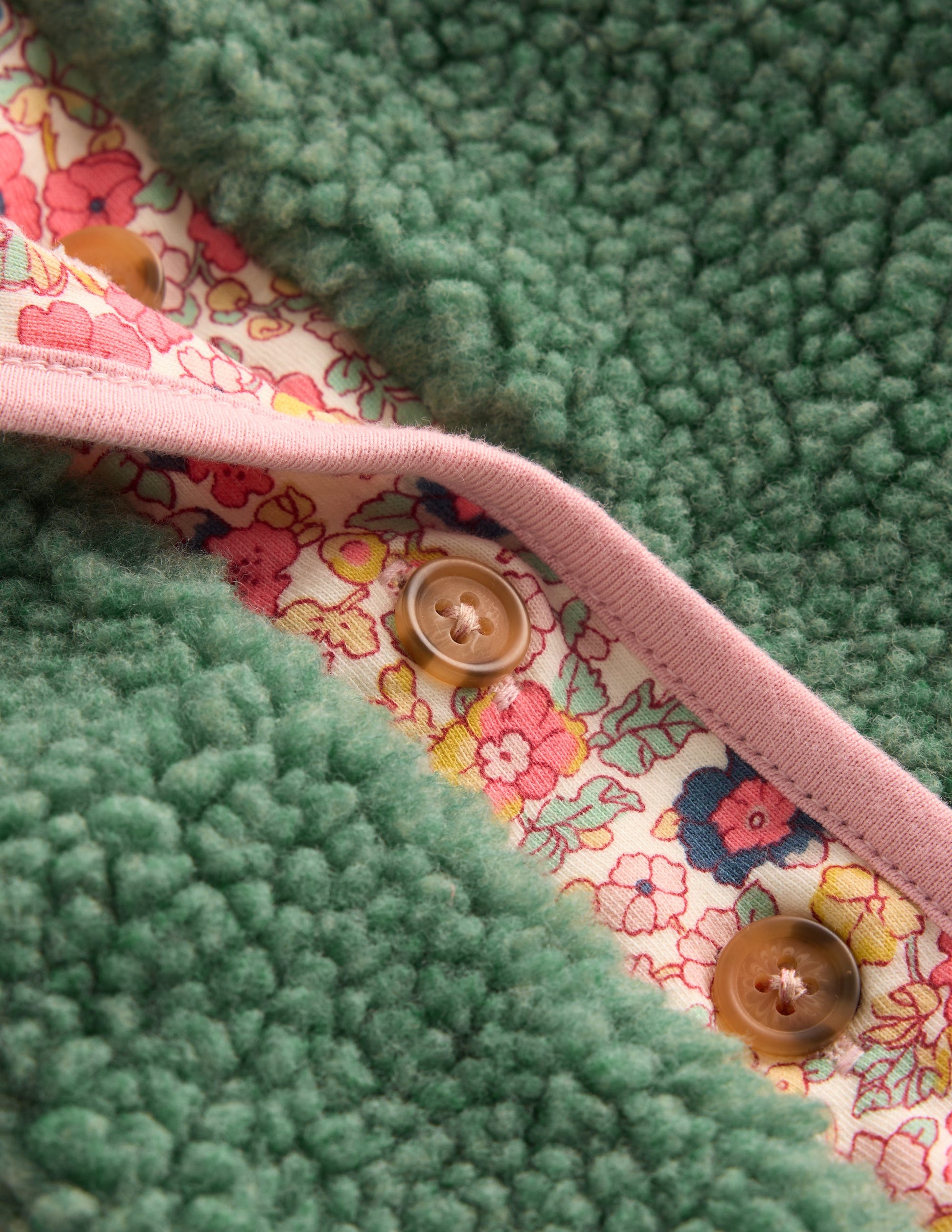 Cosy Borg Button-Down Jacket-Larch Green Floral-4