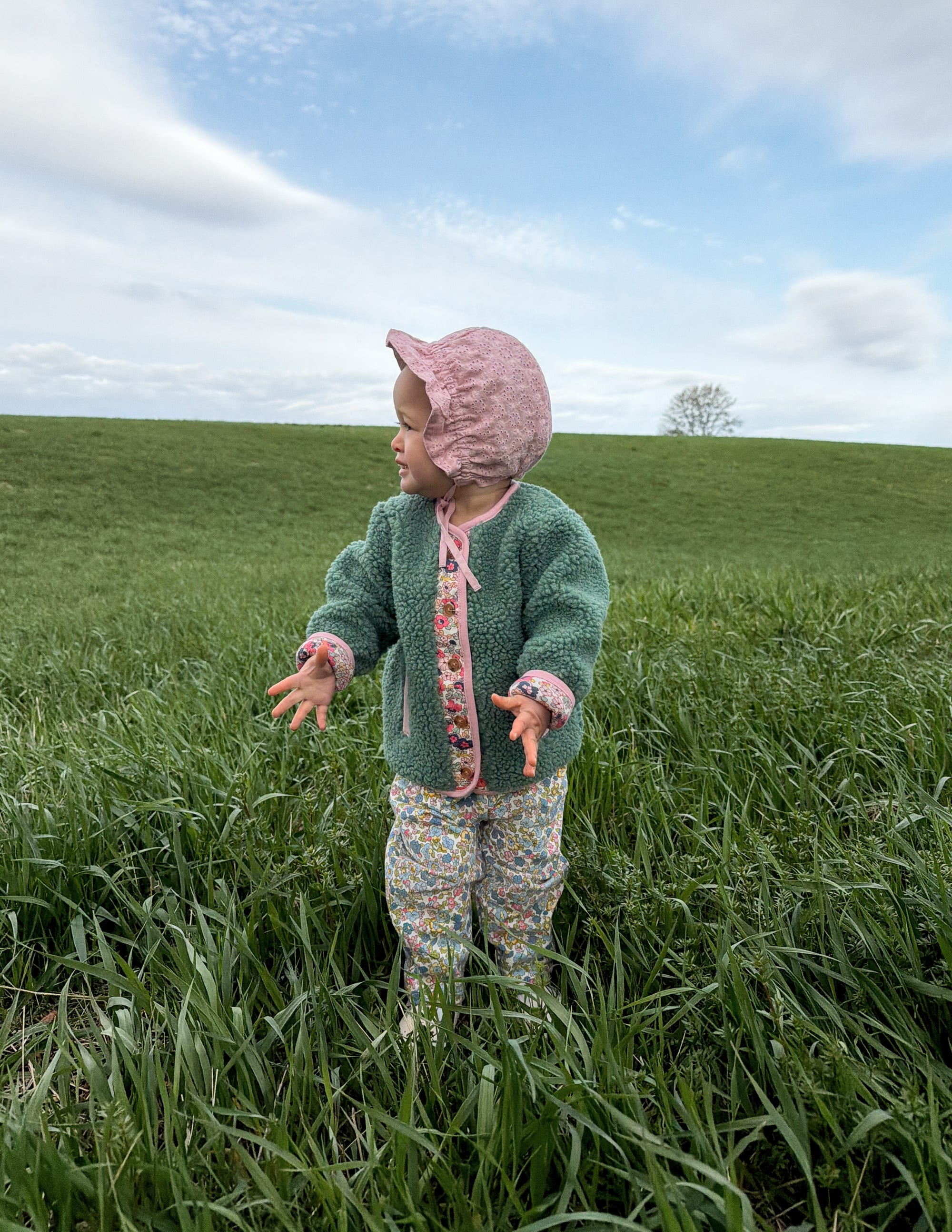 Cosy Borg Button-Down Jacket-Larch Green Floral - Image 1