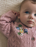 Embroidered Cotton Cardigan-Vintage Pink Mini Embroidered