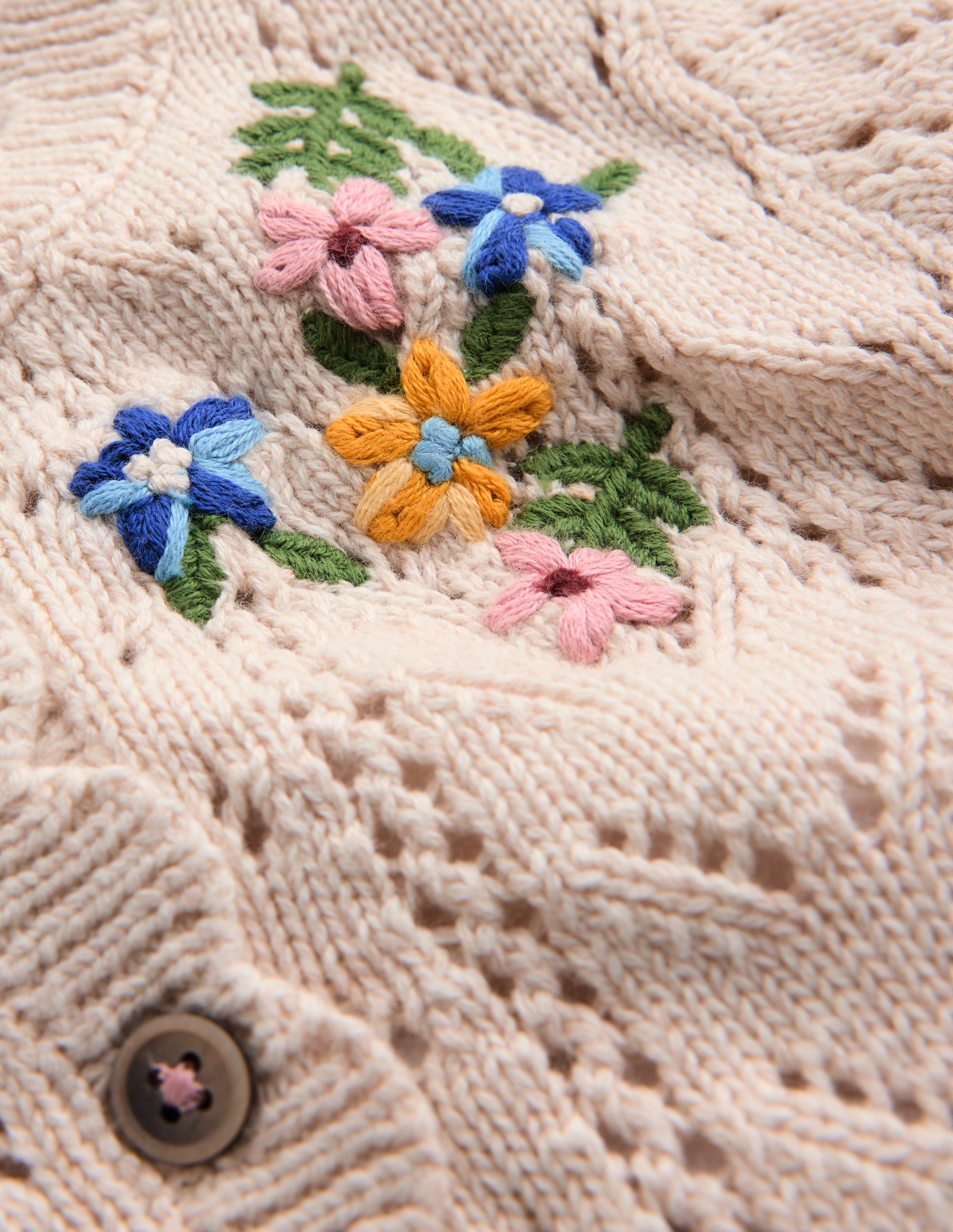 Embroidered Cotton Cardigan-Ecru Marl Mini Embroidered - Image 3