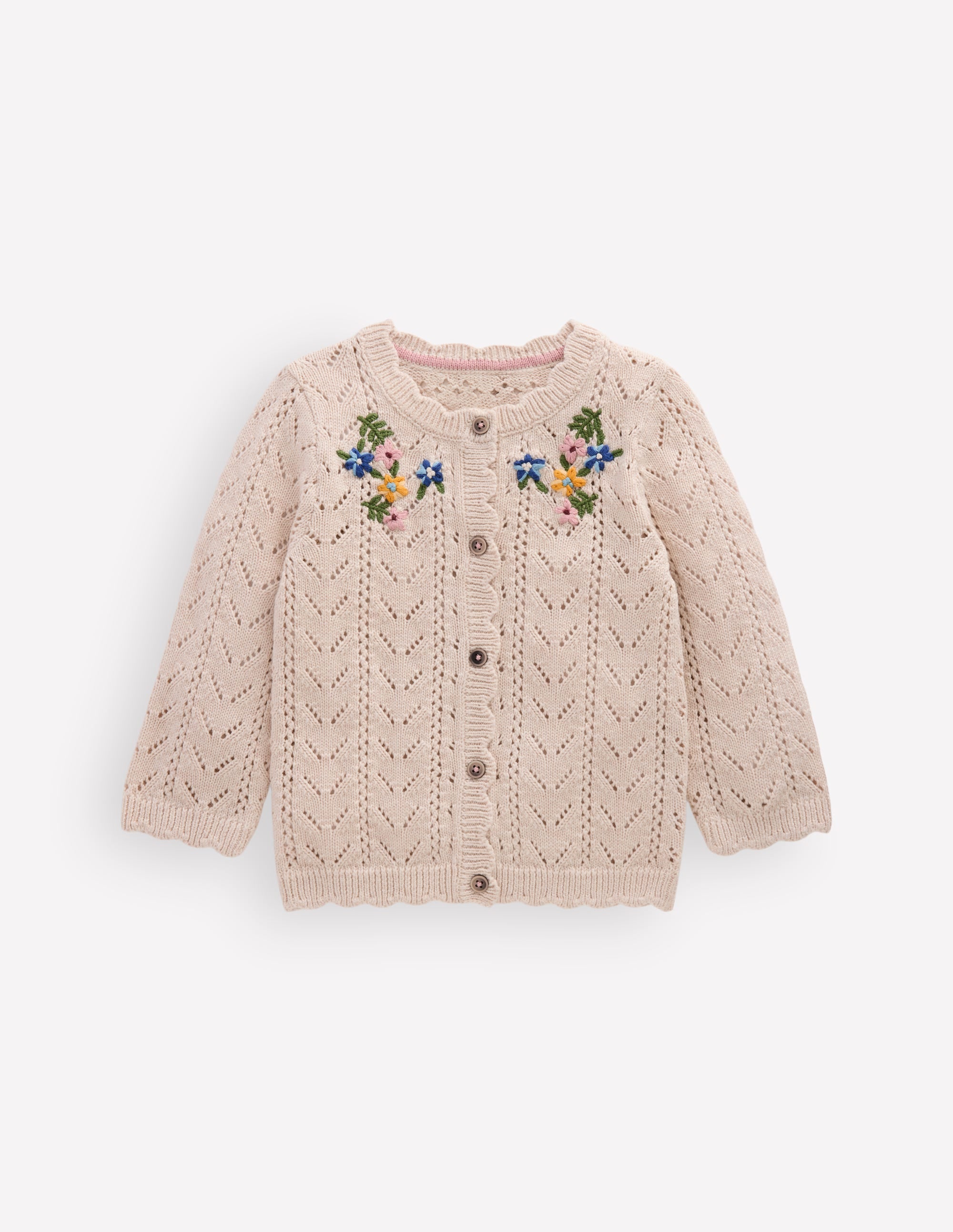 Embroidered Cotton Cardigan-Ecru Marl Mini Embroidered - Image 1