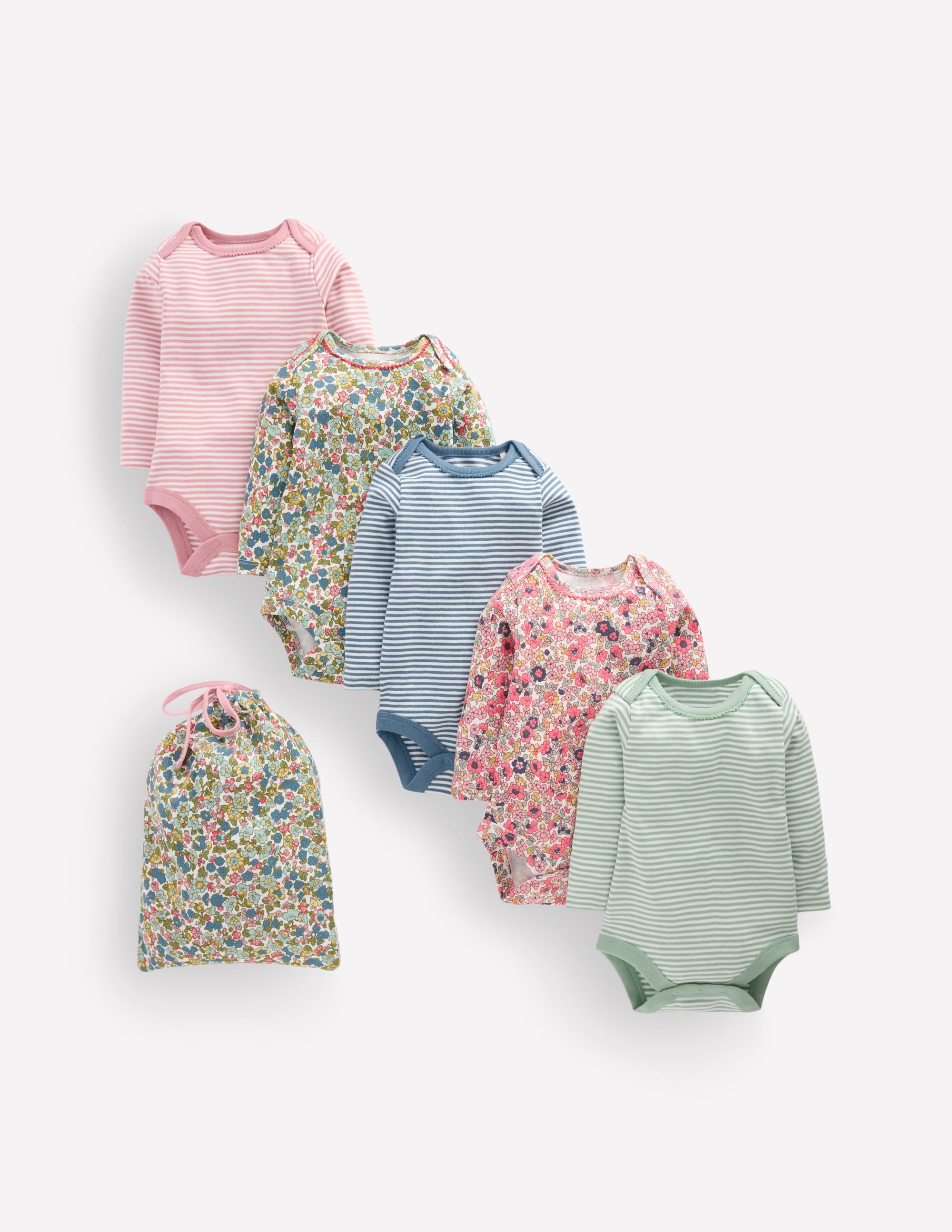 5-pack Cotton Bodies-Multi Floral Stripes - Image 1