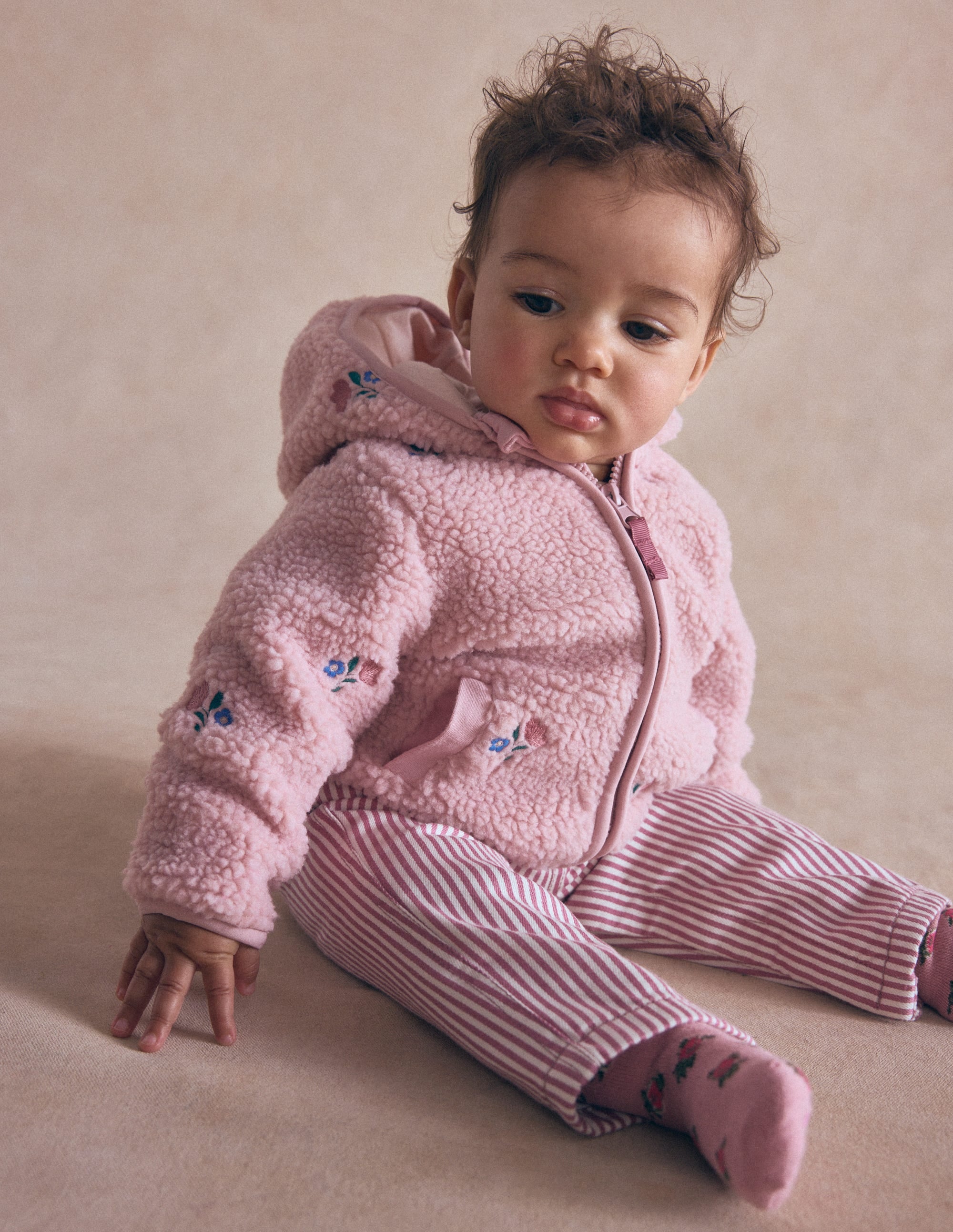 Embroidered Borg Jacket-Pink Floral - Image 1
