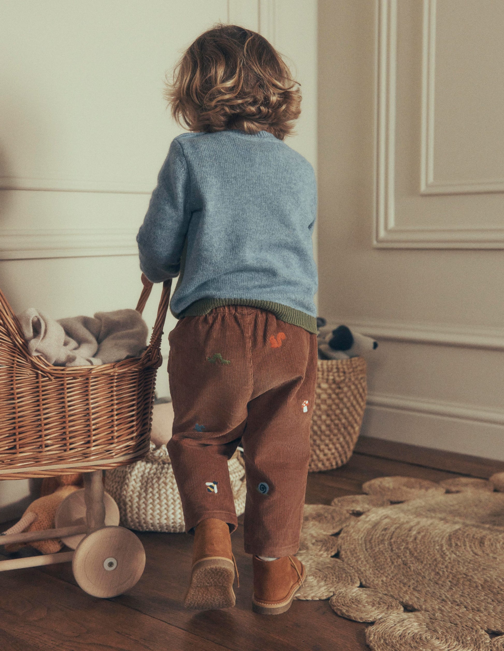 Cotton Cord Trousers-Embroidered Taupe-1