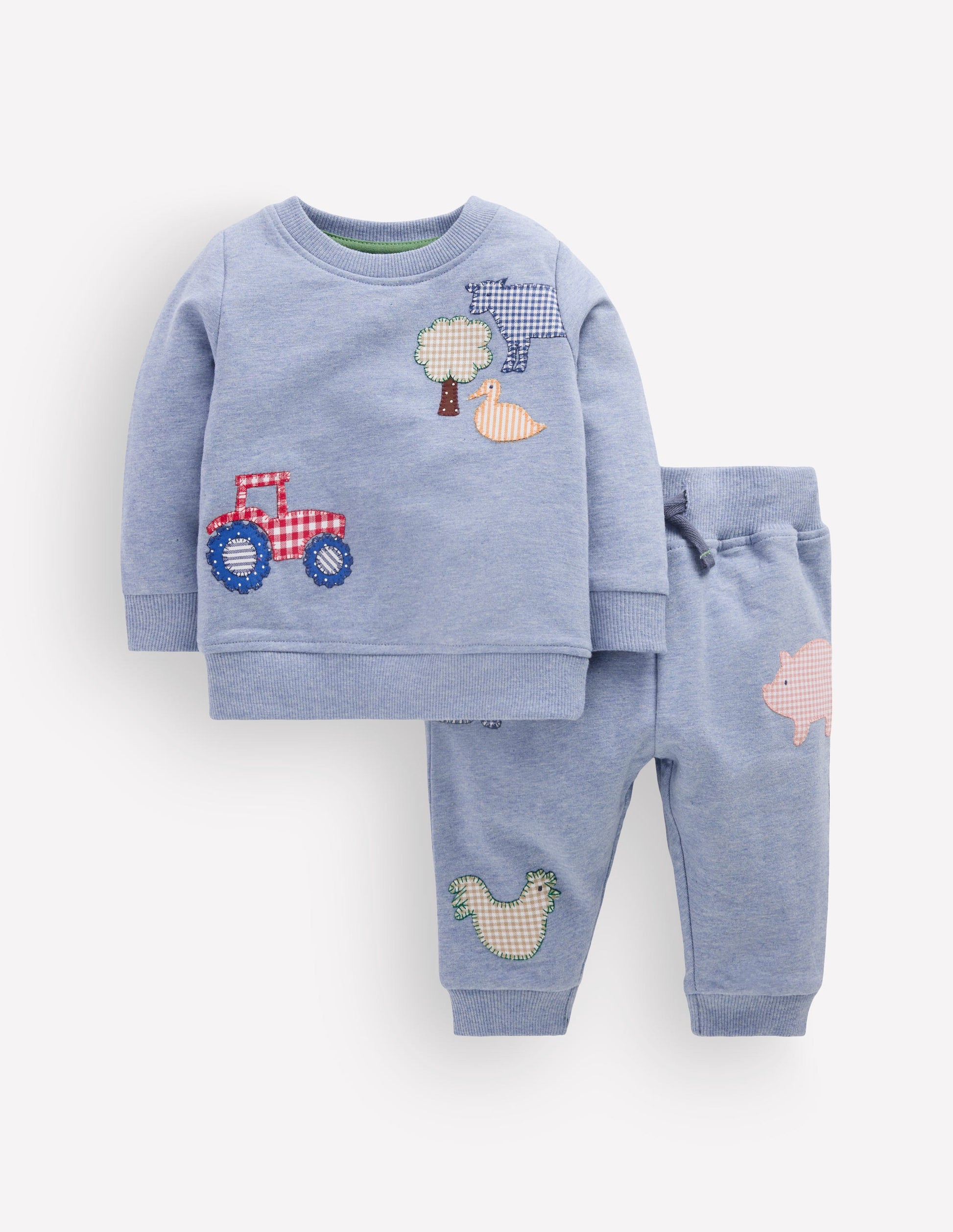 Appliqué Sweatshirt Set-Blue Marl Farm-1