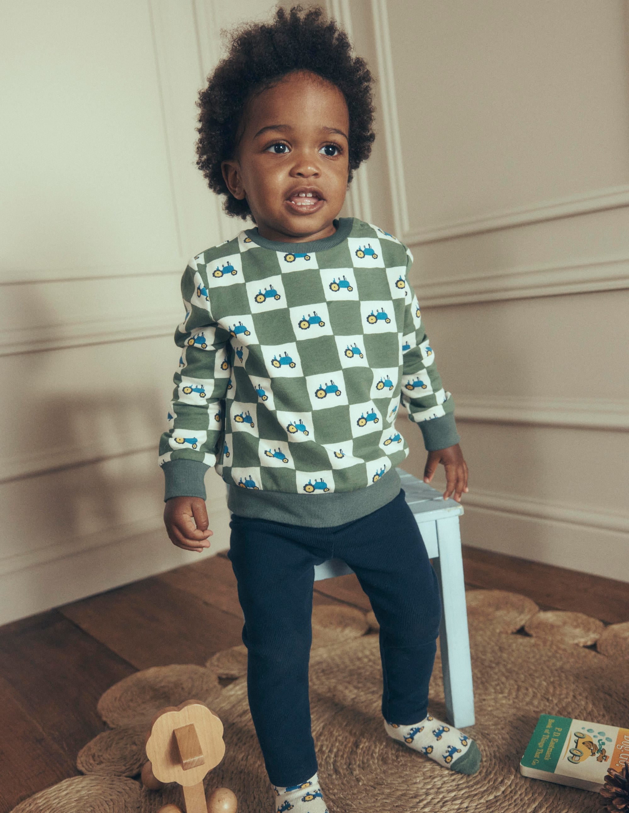 Sweatshirt & Legging Set-Green Check Tractors - Image 1